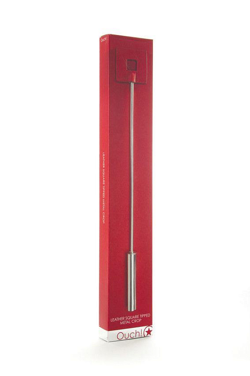Красная шлёпалка Leather Square Tiped Crop с наконечником-квадратом - 56 см. - металл, натуральная кожа