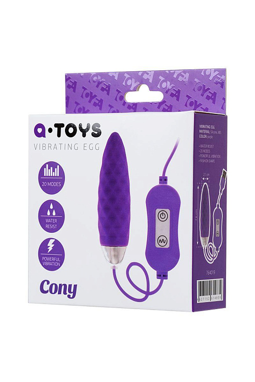 Фиолетовое узенькое виброяйцо с пультом управления A-Toys Cony, работающее от USB A-toys