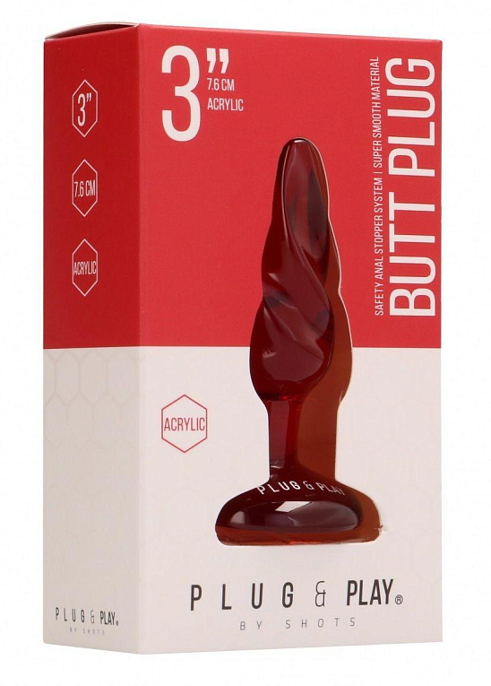 Красная анальная пробка Butt Plug Rounded 3 Inch - 7,6 см. - акрил