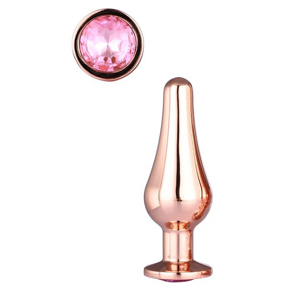 Золотистая анальная пробка с кристаллом Rose Gold Pleasure Plug S - 9 см. от Intimcat