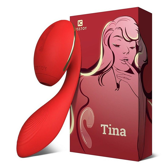 Красный вибромассажер Tina со стимулятором клитора - 17,5 см. - фото 5