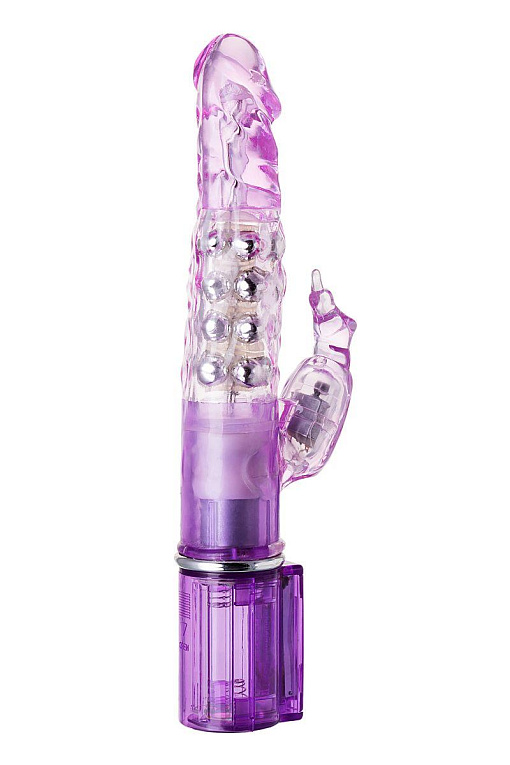 Фиолетовый хай-тек вибратор High-Tech fantasy с бусинами и отростком - 27,2 см. A-toys