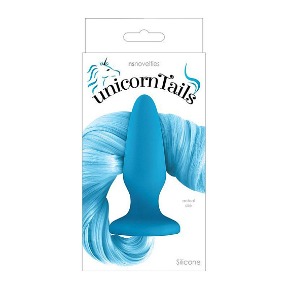 Голубая анальная пробка с голубым хвостом Unicorn Tails Pastel Blue - силикон