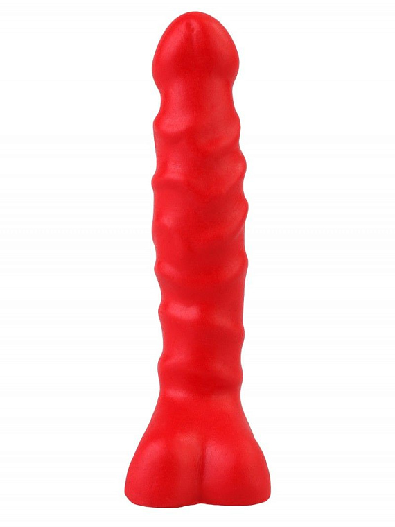 Красный анальный стимулятор с мошонкой - 14 см. от Intimcat
