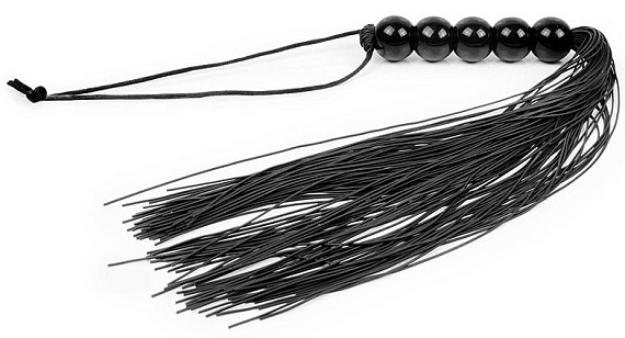Черная многохвостая плеть с рукоятью-шариками - 35 см.