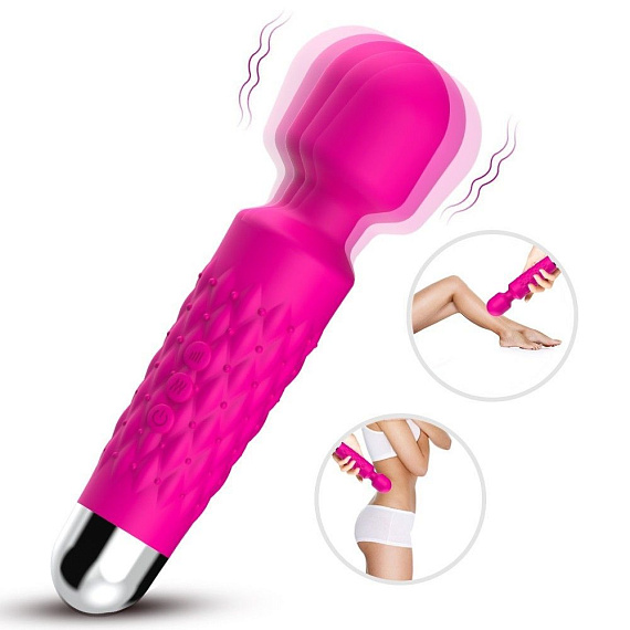 Ярко-розовый wand-вибратор с рельефной ручкой - 20 см. от Intimcat