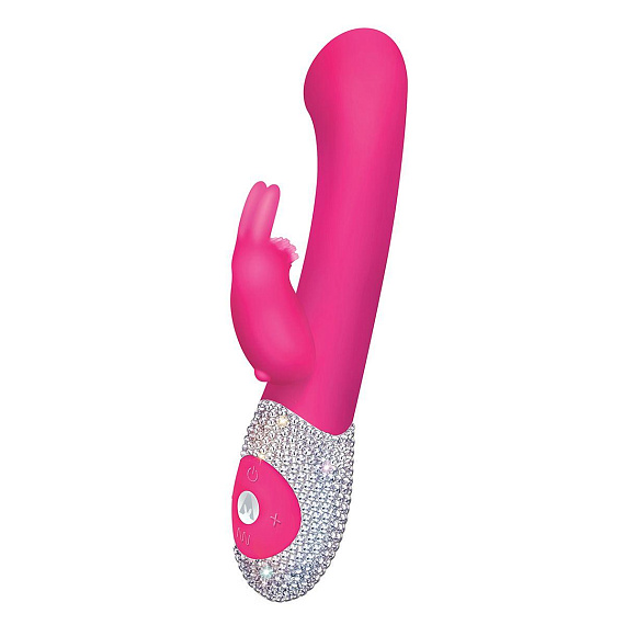 Розовый вибромассажёр The G-spot Rabbit с украшенной стразами рукоятью - 22 см. - силикон