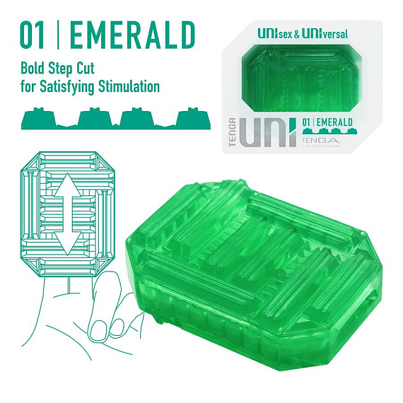 Зеленый мастурбатор-стимулятор Tenga Uni Emerald - фото 5