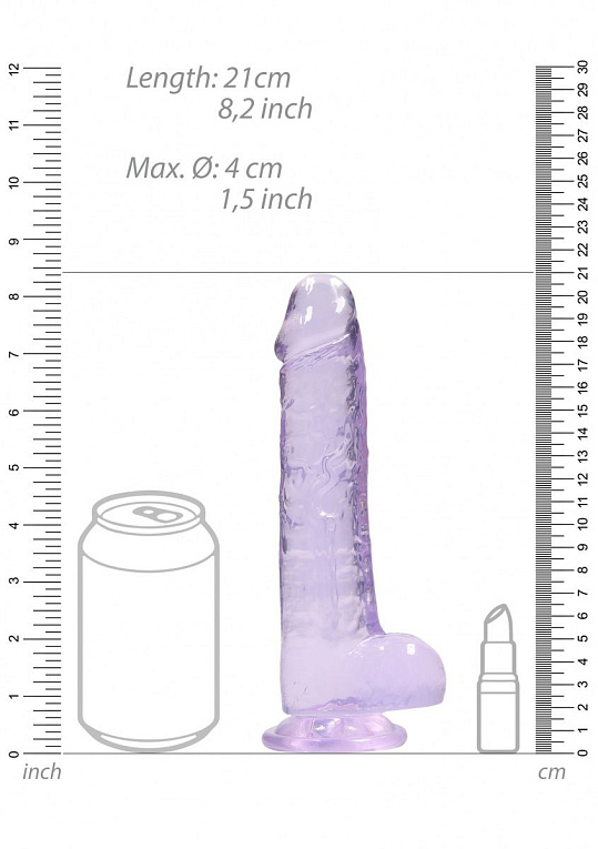 Фиолетовый фаллоимитатор Realrock Crystal Clear 8 inch - 21 см. от Intimcat