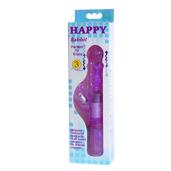 Фиолетовый хай-тек вибратор Happy Bunny - 22,5 см. - Термопластичная резина (TPR)