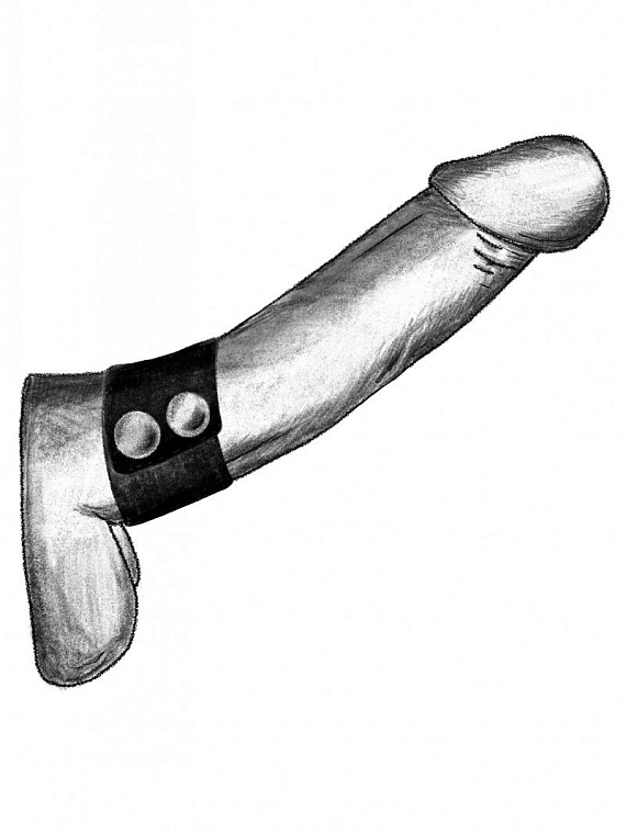 Черный ремень-утяжка на пенис на заклепках - искусственная кожа