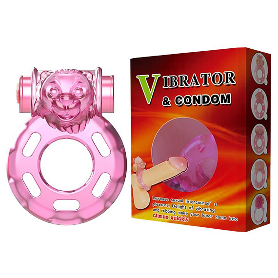 Розовое эрекционное кольцо с вибрацией Pink Bear от Intimcat