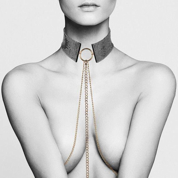 Чёрный ошейник с цепочками Desir Metallique Collar - металл