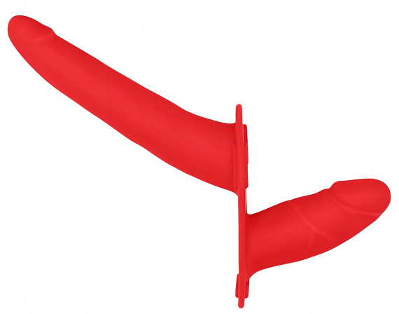 Красный двойной страпон Adjustable на ремешках - 16 см. от Intimcat