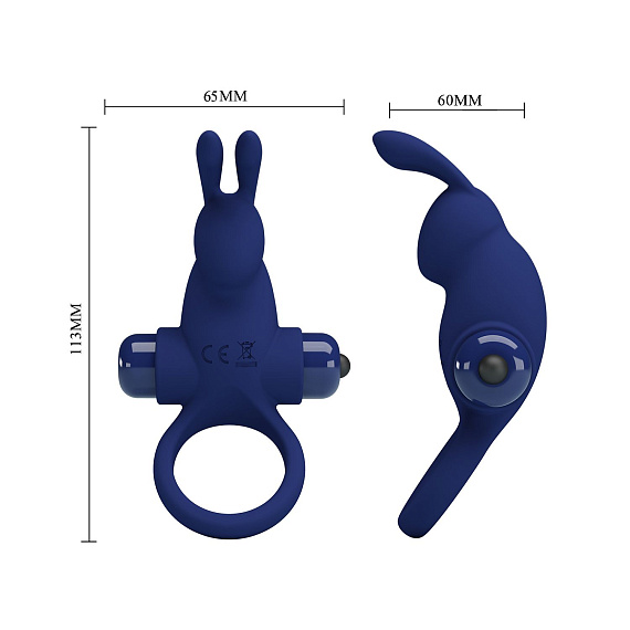 Синее эрекционное кольцо с выступом-зайчиком для стимуляции клитора от Intimcat
