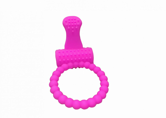 Розовое силиконовое эрекционное кольцо с вибрацией и язычком - силикон