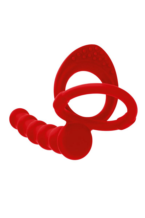 Красная насадка на пенис для двойного проникновения - 19,5 см. ToyFa