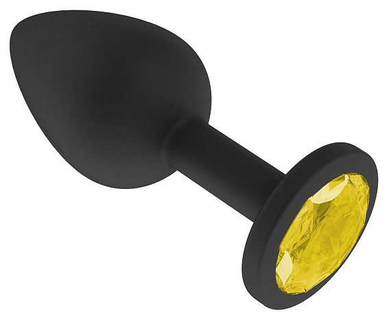 Чёрная анальная втулка с жёлтым кристаллом - 7,3 см. - силикон