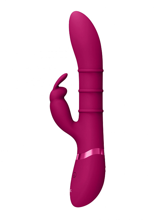 Розовый вибромассажер-кролик с 3 стимулирующими кольцами Sora - 24,2 см. Shots Media BV