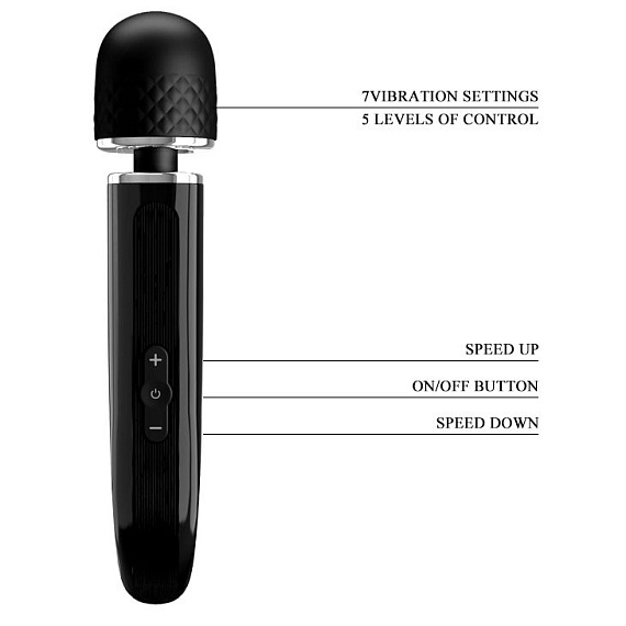 Черный мощный жезловый вибратор с изогнутой ручкой Charming Massager - 24 см. - фото 7