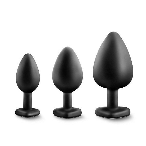Набор из 3 черных анальных пробок с радужным кристаллом Bling Plugs Training Kit от Intimcat