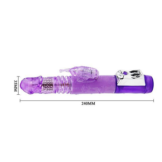 Фиолетовый вибратор с клиторальной бабочкой, ротацией и движением Up/Down - 24 см. Baile