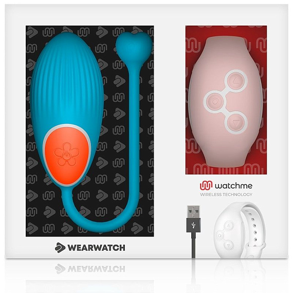 Голубое виброяйцо с нежно-розовым пультом-часами Wearwatch Egg Wireless Watchme - силикон