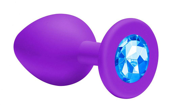 Малая фиолетовая анальная пробка Emotions Cutie Small с голубым кристаллом - 7,5 см. - силикон