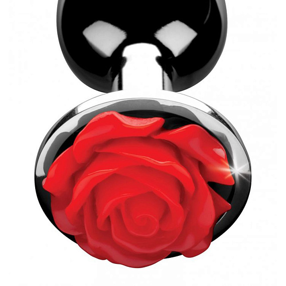 Серебристая анальная пробка с розой Red Rose Butt Plug - 8 см. от Intimcat