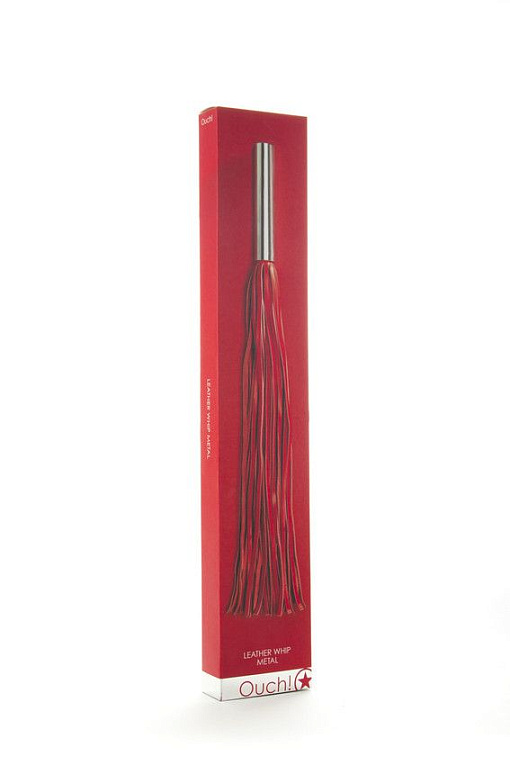 Красная плётка Leather Whip Metal Long - 49,5 см. - металл, натуральная кожа