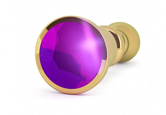 Золотистая фигурная анальная пробка с фиолетовым кристаллом - 14 см. - металл