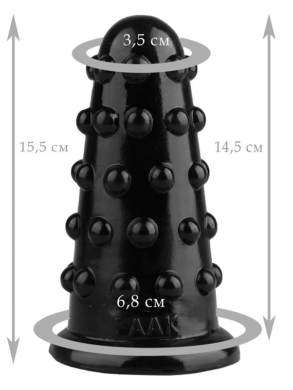 Черная анальная втулка с шипиками - 15,5 см. - эластомер (полиэтилен гель)