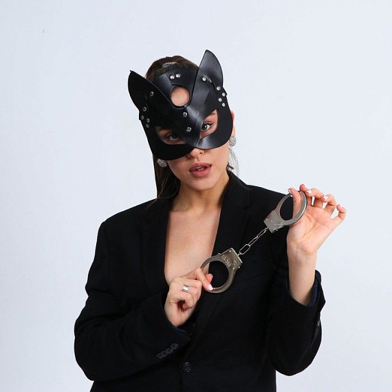 Эротический набор «Твоя кошечка»: маска и наручники - искусственная кожа, металл