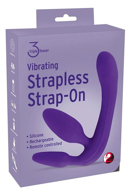 Фиолетовый безремневой вибрострапон Vibrating Strapless Strap-On - фото 6