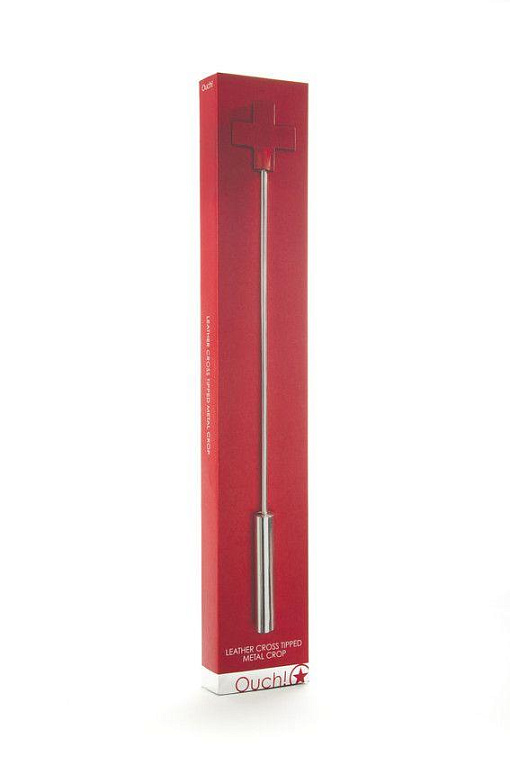 Красная шлёпалка Leather  Cross Tiped Crop с наконечником-крестом - 56 см. - металл, натуральная кожа