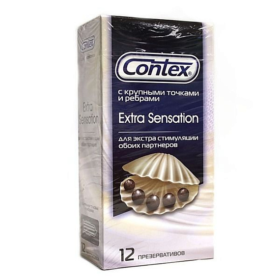 Презервативы с крупными точками и рёбрами Contex Extra Sensation - 12 шт. - латекс