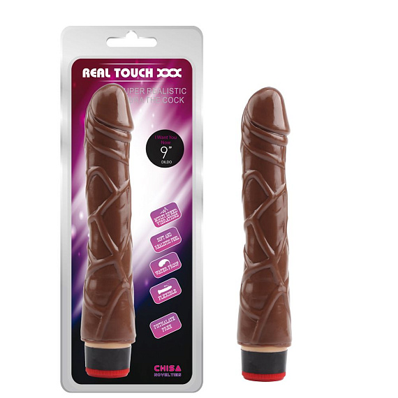 Коричневый вибратор-реалистик 9” Vibe Cock - 21,5 см. - термопластичный эластомер (TPE)