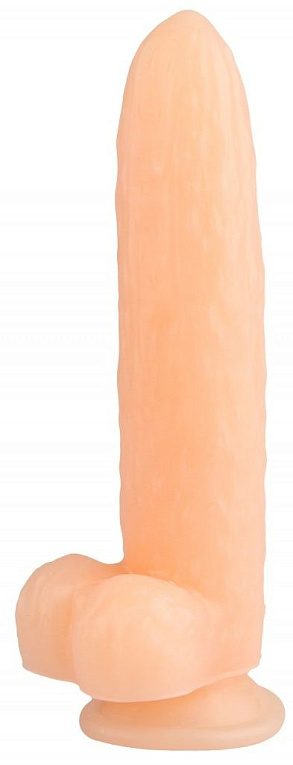 Телесный фаллоимитатор-огурец на присоске - 25 см. - эластомер (полиэтилен гель)