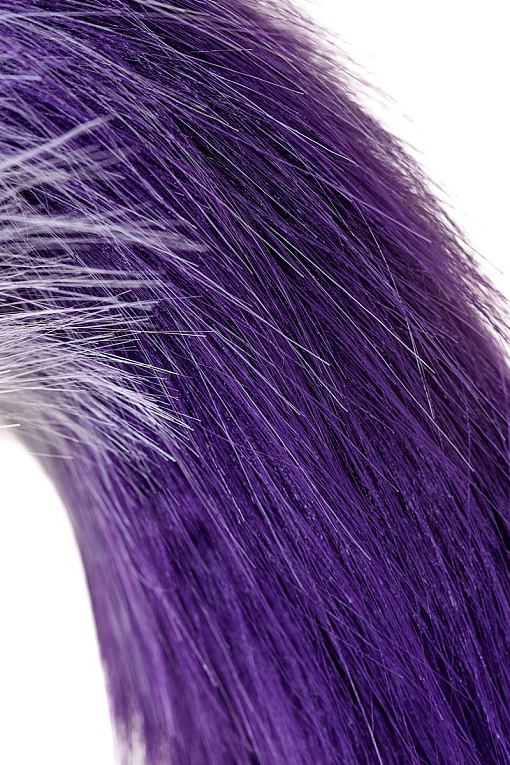 Серебристая металлическая анальная втулка с фиолетово-белым хвостом - размер M - фото 7
