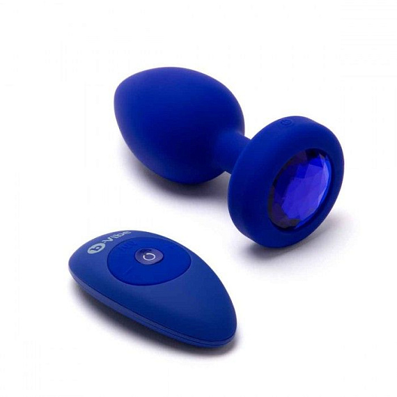 Синяя вибропробка Vibrating Jewel Plug L/XL - 11 см. b-Vibe