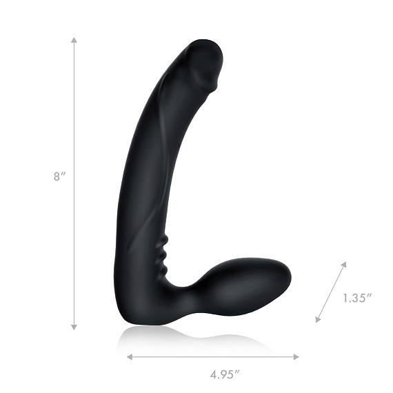 Черный безремневой страпон с вибрацией - 20,3 см. - силикон