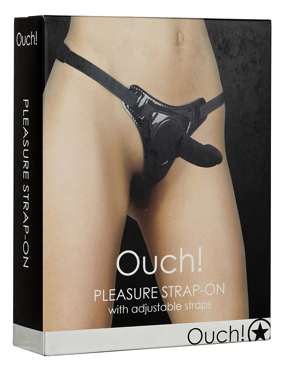 Чёрный страпон Pleasure Strap-On - 14,5 см. - силикон