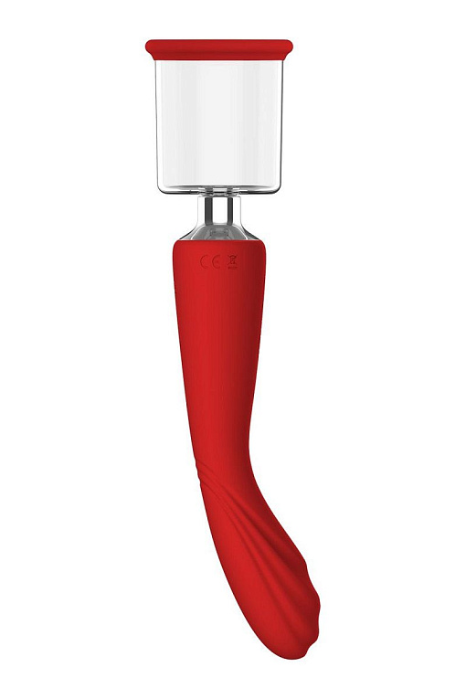 Красный двойной стимулятор Georgia - вибратор и вакуумная помпа - анодированный пластик, силикон