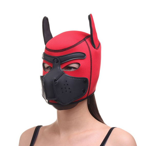 Красная неопреновая БДСМ-маска Puppy Play - фото 5