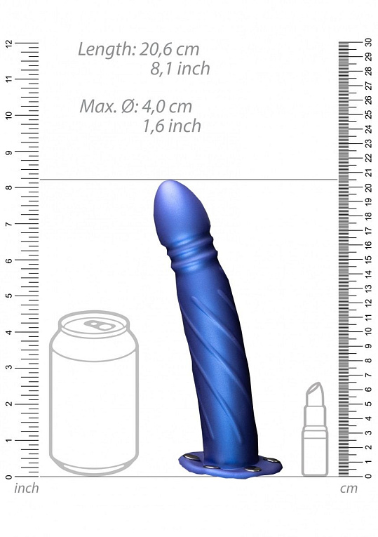 Синий страпон-фаллопротез со спиралевидной фактурой - 20,6 см. - фото 7