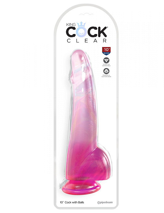 Розовый фаллоимитатор с мошонкой на присоске 10’’ Cock with Balls - 27,9 см. - поливинилхлорид (ПВХ, PVC)