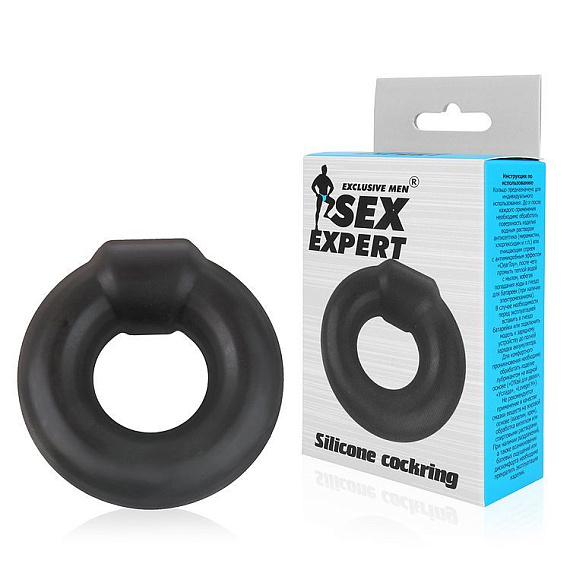 Черное силиконовое круглое эрекционное кольцо Sex Expert - силикон