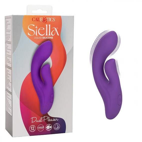 Фиолетовый вибратор-кролик Stella Liquid Silicone Dual Pleaser - 17,25 см. - силикон