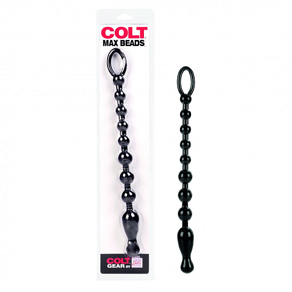 Анальная чёрная цепочка COLT Max Beads - 28 см. - термопластичная резина (TPR)