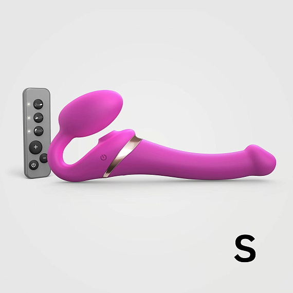Ярко-розовый безремневой страпон Multi Orgasm Size S с клиторальной стимуляцией - фото 6